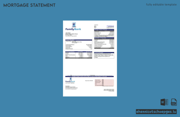 Beispiel eines Hypothekenauszugs der Kenya Family Bank (Word- und PDF-Datei)
